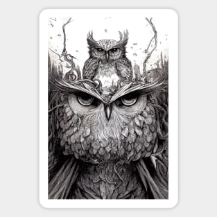 Owl Bird Wild Nature Illustration Line Epic Illustration Line Art Magnet